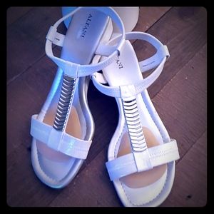Alfani white sandals with beautiful silver accents